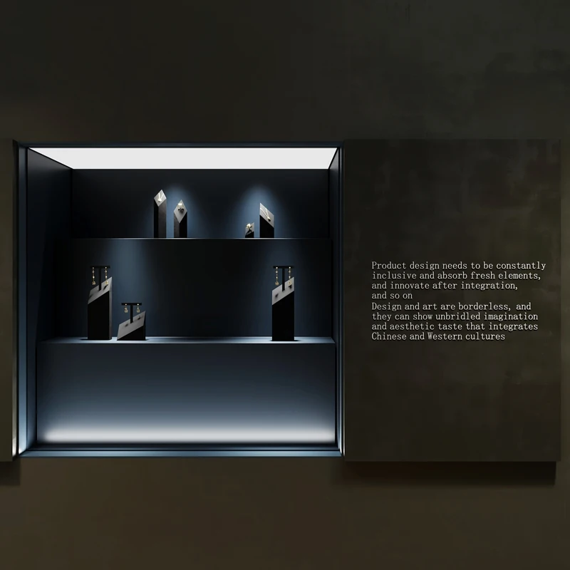 WoodTen alat peraga tampilan perhiasan kelas atas hitam serat mikro kalung cincin anting-anting pajangan rak tampilan perhiasan jendela berdiri