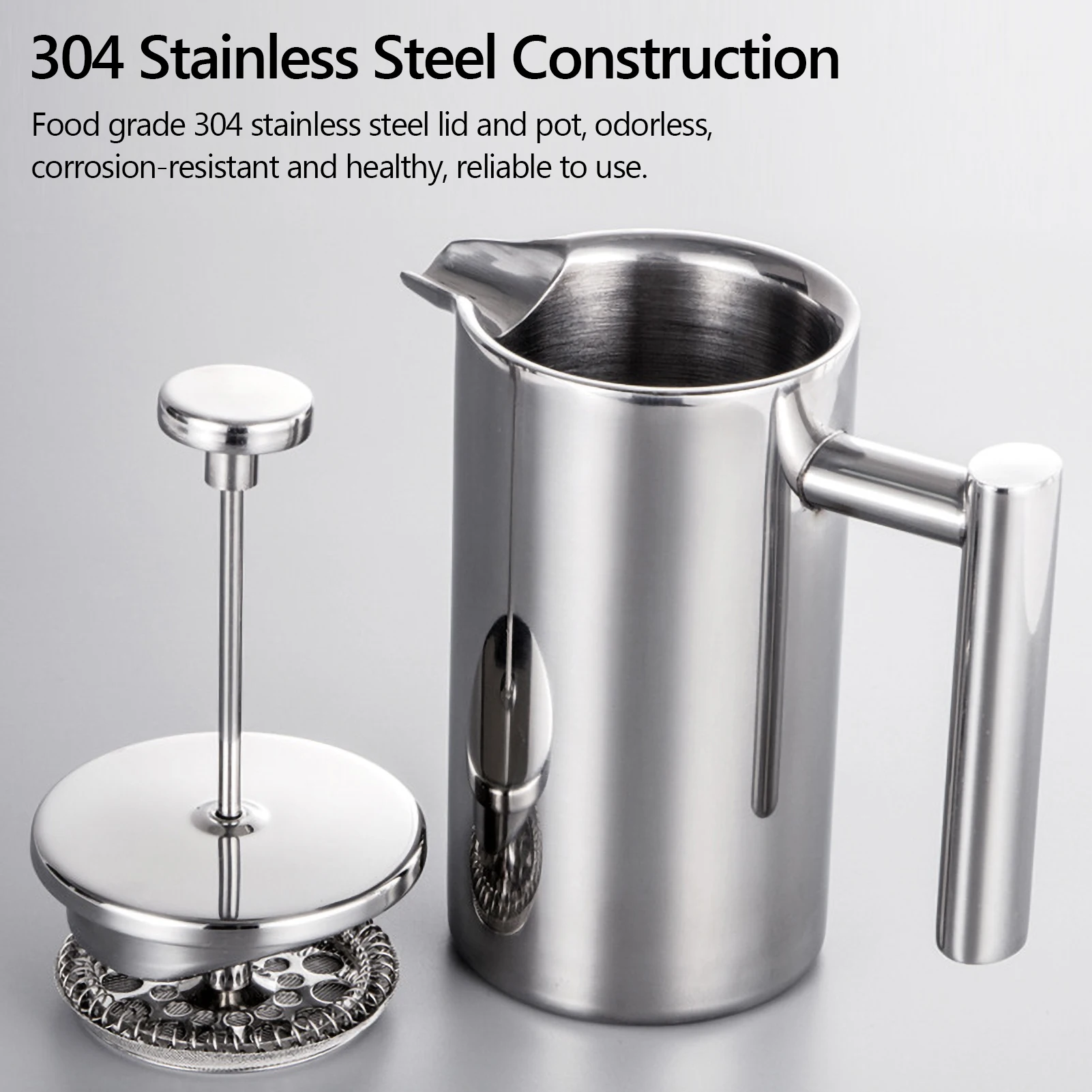 French Press Pot Filter Press Hand-made Coffee Pot Stainless Steel High Quality Double Walled Insulated 350ml/800ml/1000ml