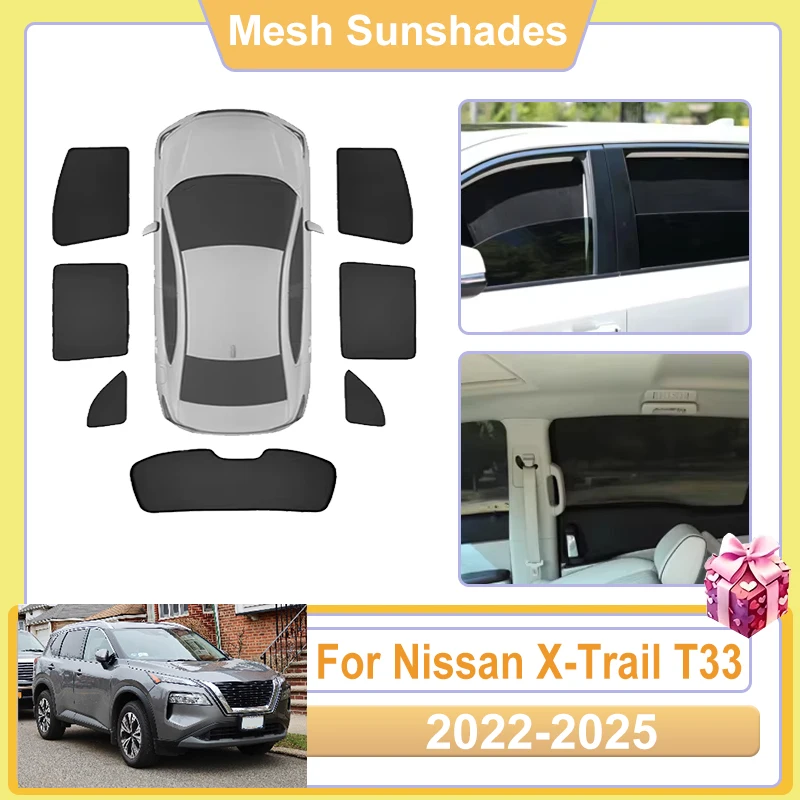 

For Nissan X Trail T33 Accessories 2023 X-Trail XTrail 2022-2025 Car Window Sun Shades Mesh Cover Anti UV Visors Sunshade Baffle