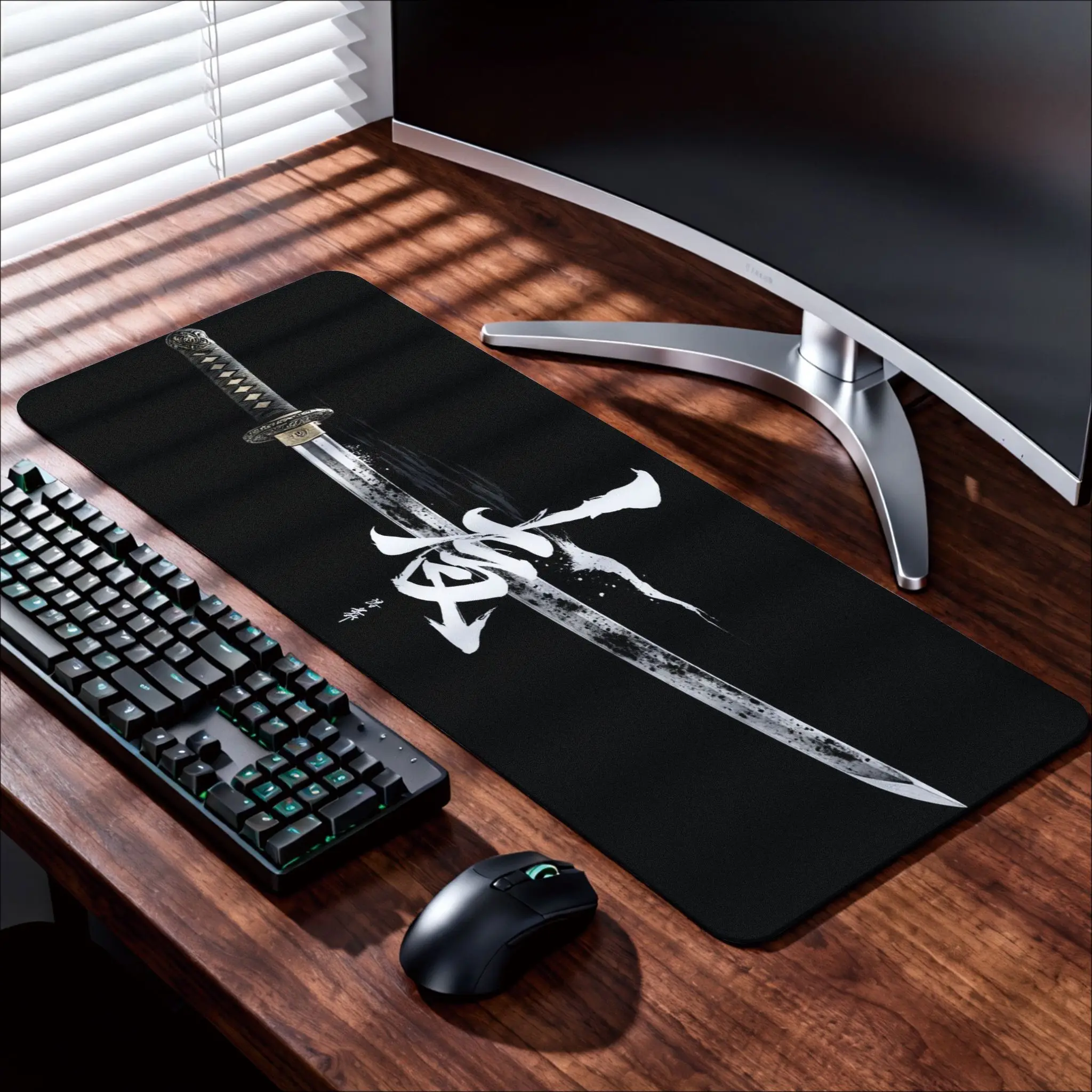 

1pc of Various Sizes Traditional Japanese Katana Sword Mouse Pad, Artistic Gaming Desk Mat, Stunning Calligraphy Design