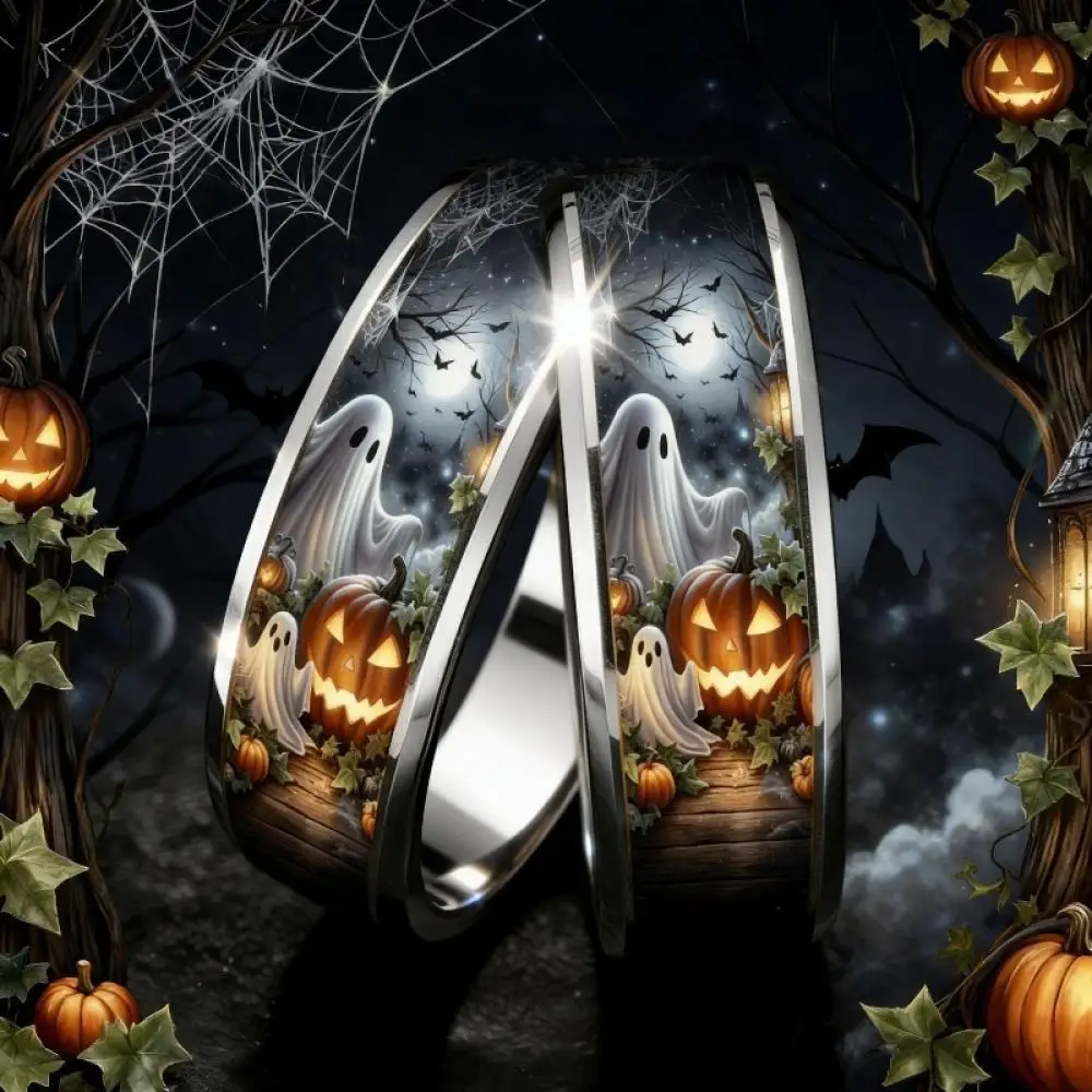 Halloween Ghost Pumpkin Lantern Pattern Ring Gothic Stainless Steel Rings for Men Women Party Jewelry Unique Festival Gifts