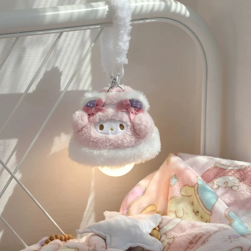 Anime Hello Kitty My Melody Kuromi Cartoon Plush Hanging Bedside Night Lamp Kawaii Portable Lighting Holiday Gift view 2