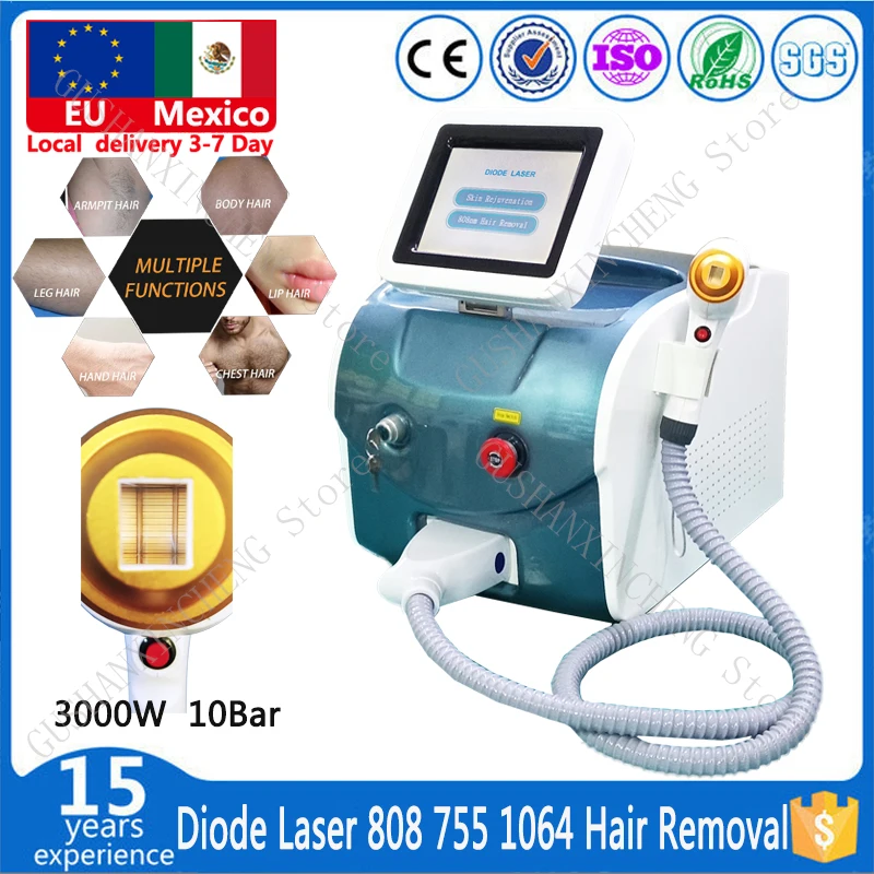 Local Shipment 3 Wave 3000w Diode Laser Hair Removal Machine 755nm 1064nmCooling Head Painless Safe Skin Care