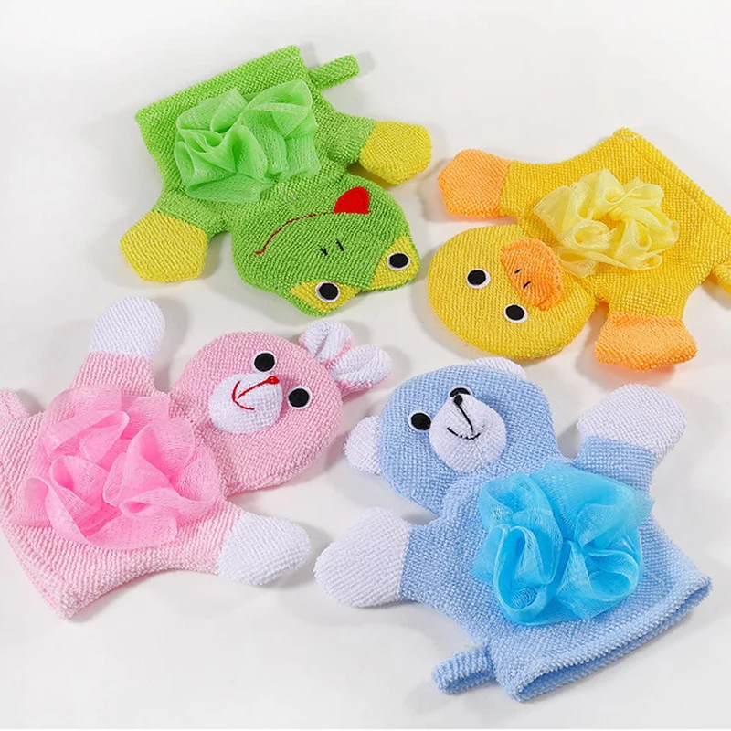 1 Piece Cartoon Bath Gloves Soft Shower Mesh Ball Cute Children Double-sided Exfoliating Scrubbers Bath Towel Sponge Bathroom