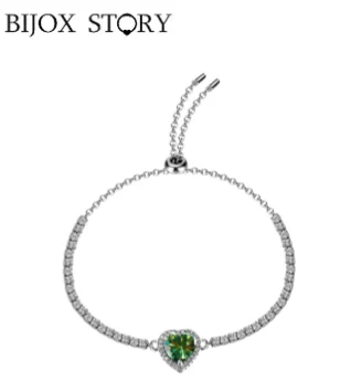 

BIJOX STORY Classic 1CT/2CT Moissanite Heart Shape Bracelet for Women S925 Sterling Silver Luxury Fine Jewelry for Couple Gifts