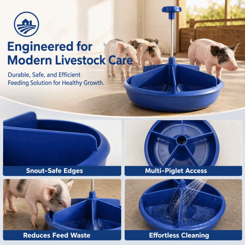 Durable Blue Feeding Trough 5 Slot Plastic Food Feeder Bowl Stable Base Smooth Edges Livestock Feeder Farm
