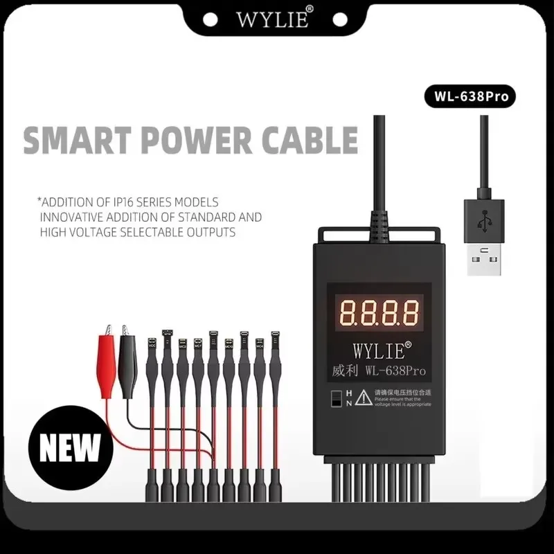 WYLIE WL-638 Pro USB Charging Boot DC Power Detection Line for iPhone 6 to 16Pro Max Battery Clip Motherboard Testing Cable Tool