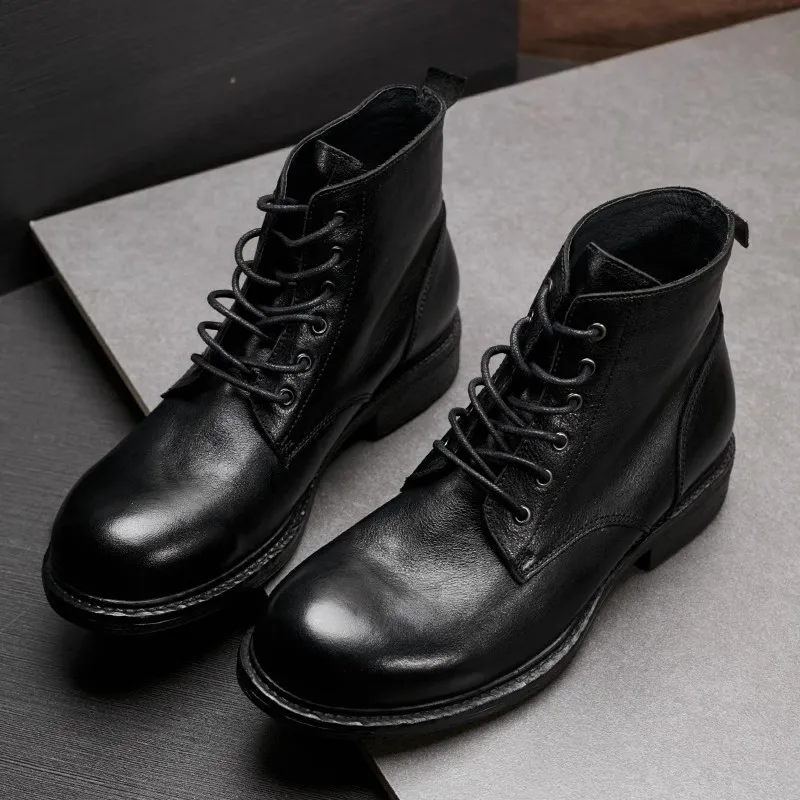 Elegant Classic Mens Business Boots Luxury Genuine Leather Handmade Comfortable Quality Ankle Winter Warm Black Social Shoes Man