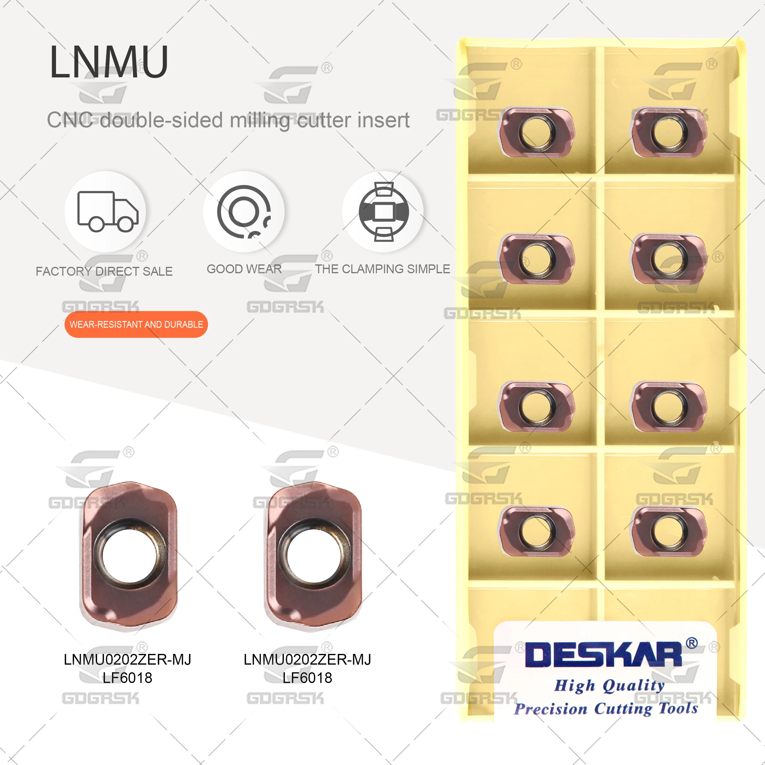 Deskar-cnc Fast Feed Milling Inserts Adequado para Processamento de Aço Inoxidável Lnmu0202zer mj Lf6018 Carbide Tools