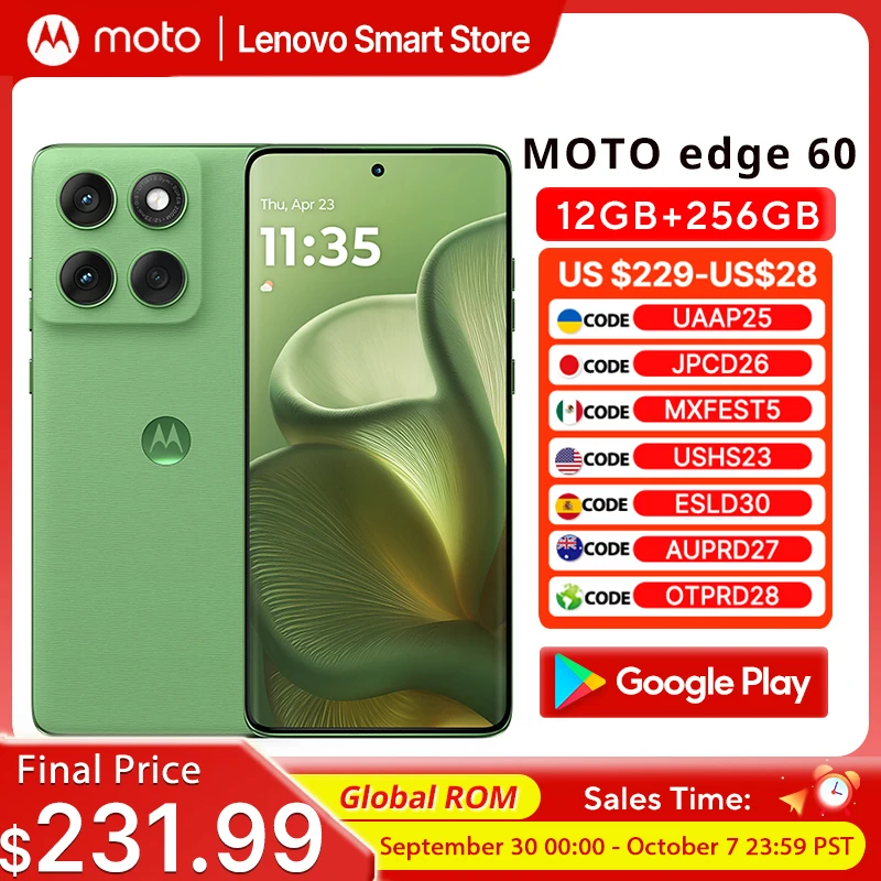 Original Motorola MOTO edge 60 Smartphone 5G Global ROM 6.7‘’ 1.5K 120Hz pOLED Display IP68 MediaTek Dimensity 7400 Cellphone