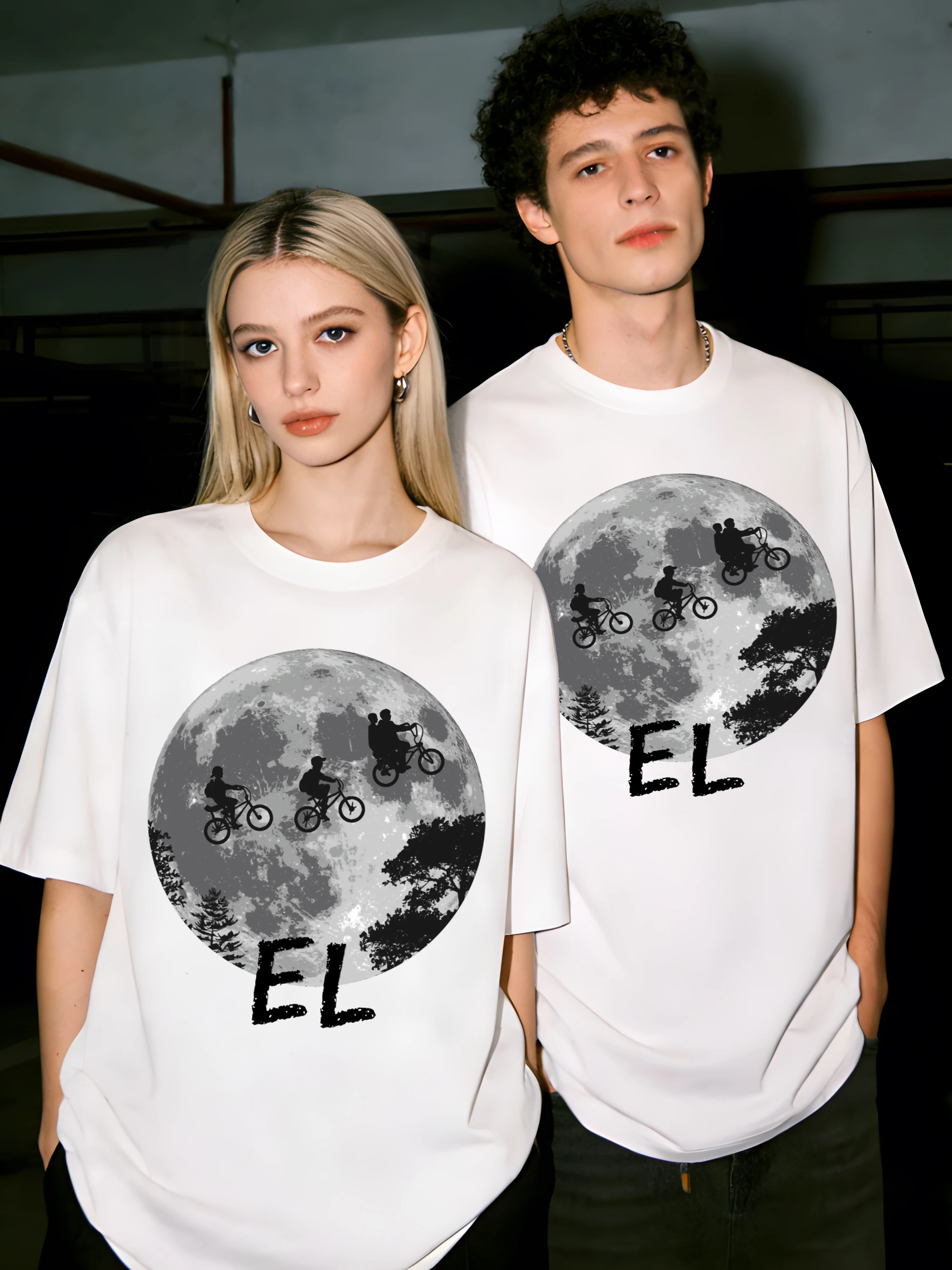 Jungen-T-Shirt mit Fahrrad- und Pferdemotiv, Retro-T-Shirt für Paare, lässiges, lockeres T-Shirt, trendige Baumwollkleidung, Sommer, Unisex, Rundhalsausschnitt, kurze Ärmel