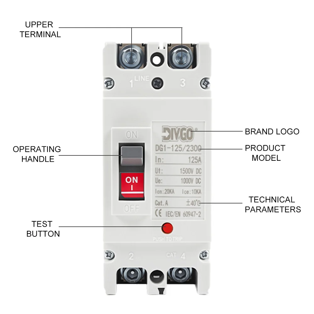 تيار مستمر مصبوب قطاع دارة 1P 2P 4P ماس كهربائى حماية الزائد حماية التبديل MCCB 500 فولت 1000 فولت للطاقة الشمسية الضوئية #5