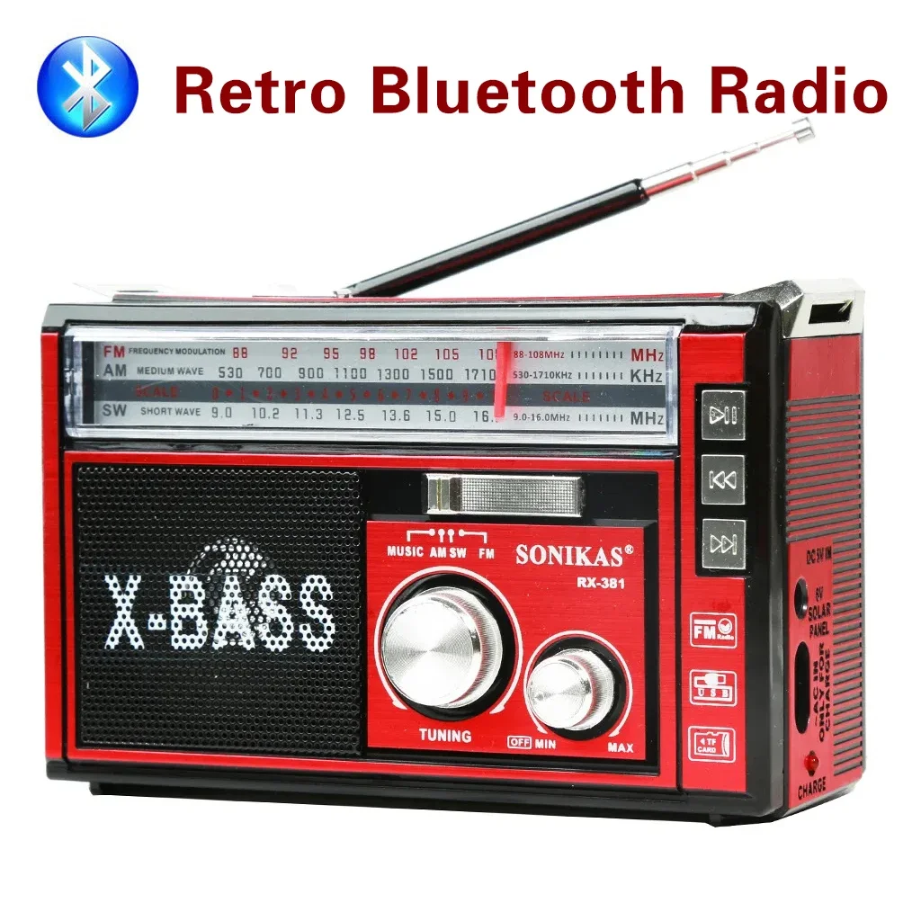 High Sensitivity Retro Portable Wireless Bluetooth Radio Receiver Three Band Radio TF Card /USB MP3 Digital Playerr FM Pointer