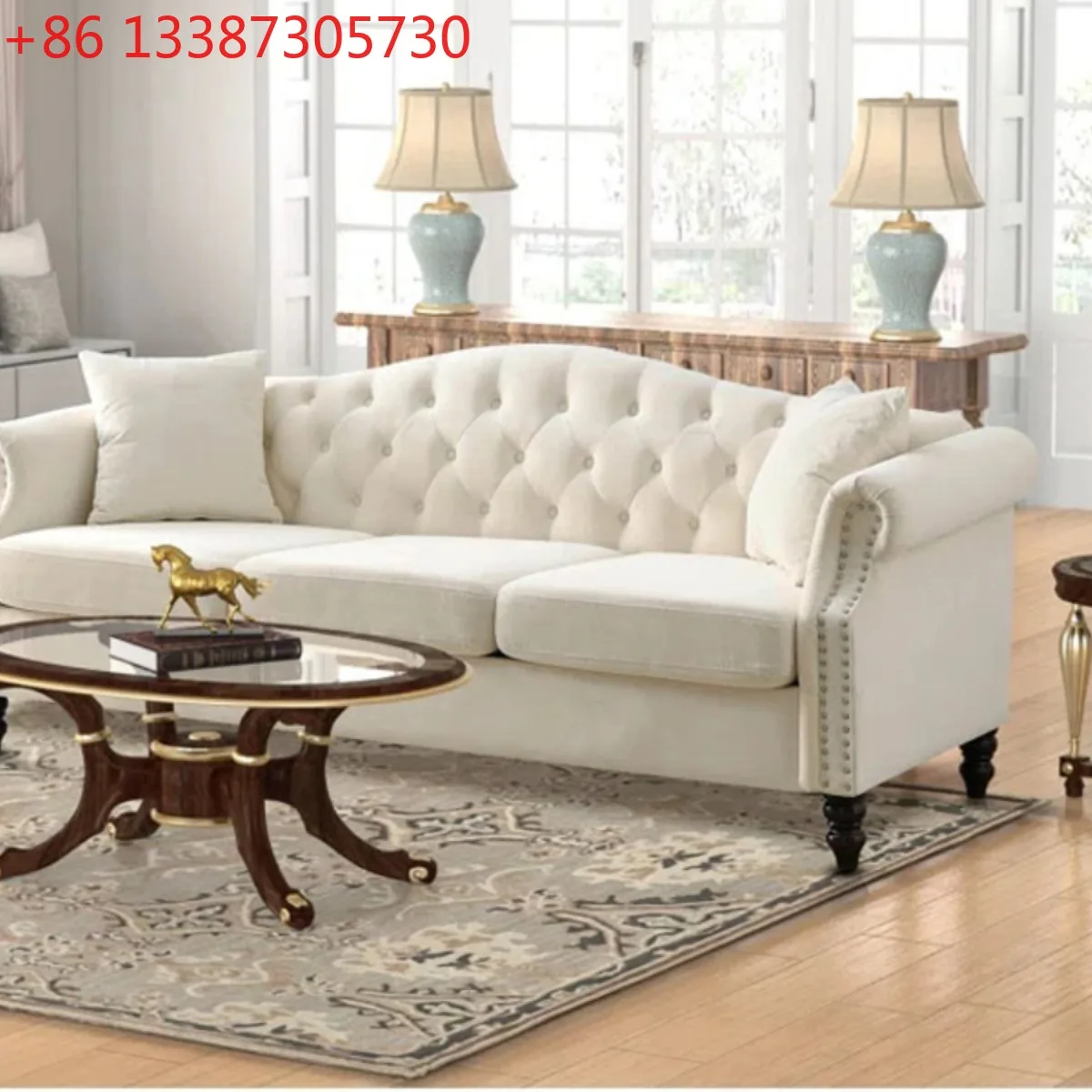 

Французский средневековый диван из бежевой ткани с пряжками, американский деревенский ретро-диван прямой формы.