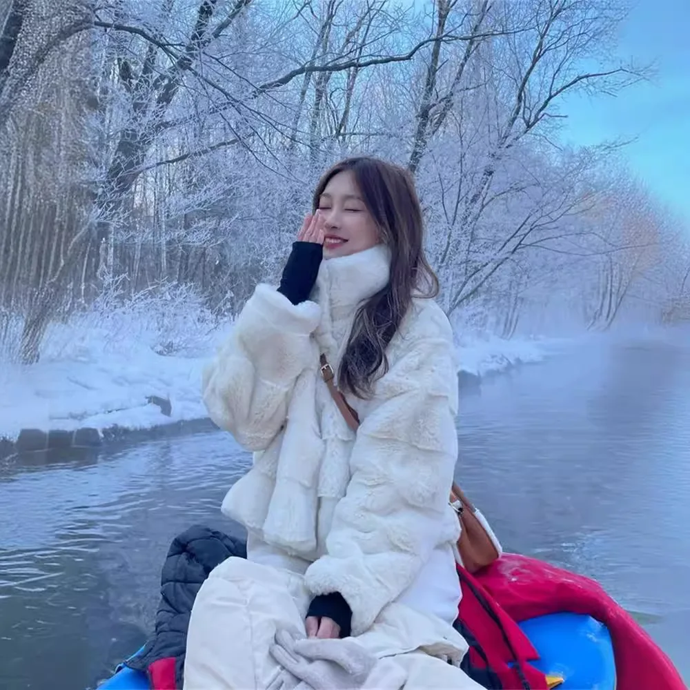 شيك ستريت هوت بنات 2026 شتاء جديد تقليد فرو المنك فو سترة المرأة غامض التلبيب طوق الثعلب معطف فرو ملابس خارجية سميكة الدافئة #3