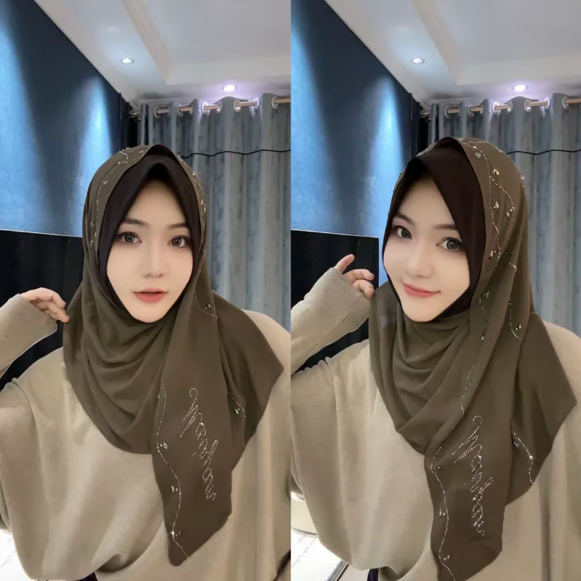 

Модный мусульманский ислам с бриллиантами, новогодний готовый женский хиджаб, обертывания