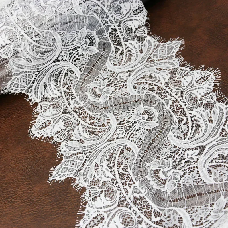 (3 meters/lot) 30cm White Black eyelash lace fabric Voile Lace Trim Embroidered Wedding Dress Fabric