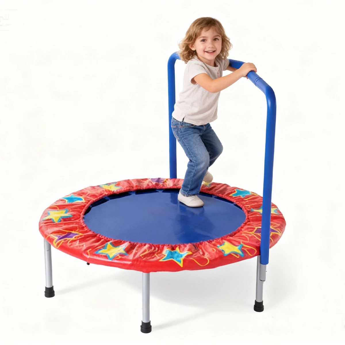 

36-Inch Round Mini Trampoline for Kids – Indoor Bounce Playmat with N-Shaped Handle, Steel Frame & PVC Cover