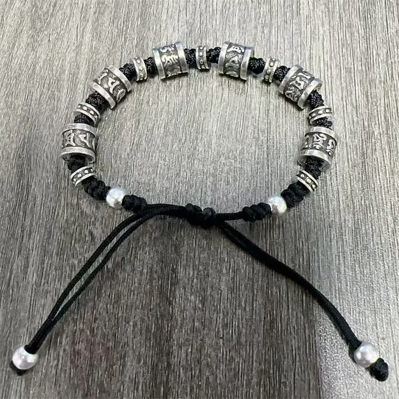 Ethnic Style Buddha Beads Bracelet For Men Hand Accessory Blessing Six Character Great Bright Mantra Braided Rope Bracelet Male 4