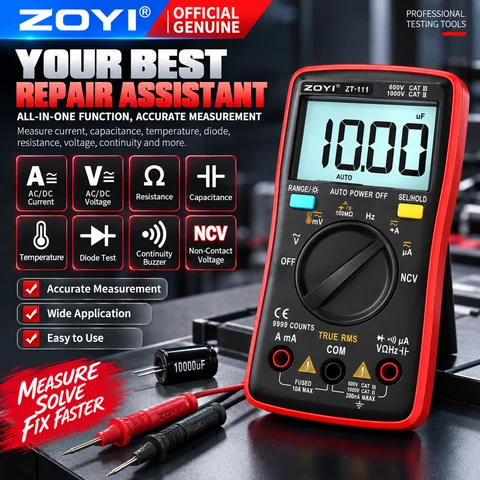ZOYI ZT-111 Anti-Burn Digital High Precision Multimeter Auto Range Digital Display Resistance Capacitance Diode NCV