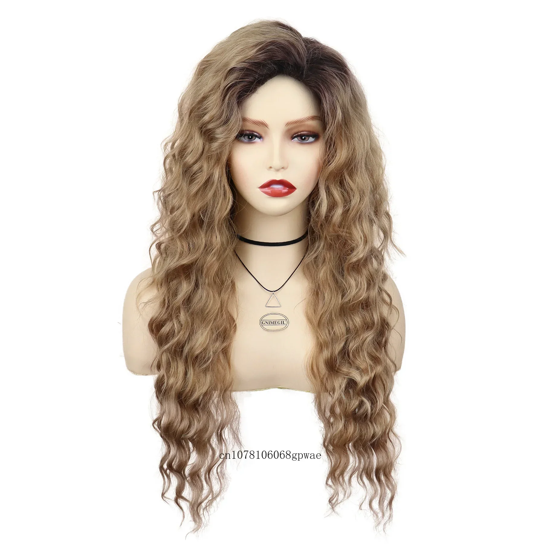 Synthetic 26 Inch Ombre Blonde Long Curly Wigs for Women Natural Loose Water Wave Brown Wig Daily Party Cosplay Heat Resistant