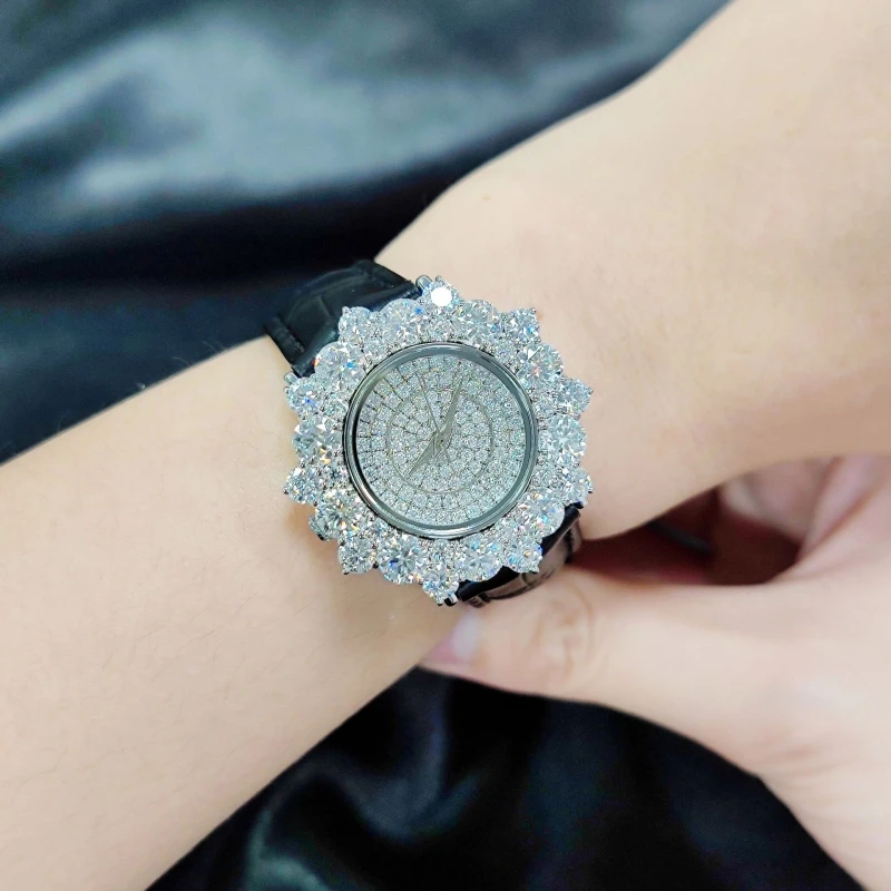 Bellux Charm Exquisite Full Diamond Watch Real Leather 925 Silver Zircon Waterproof Live-stream Hot Selling Jewelry Watches