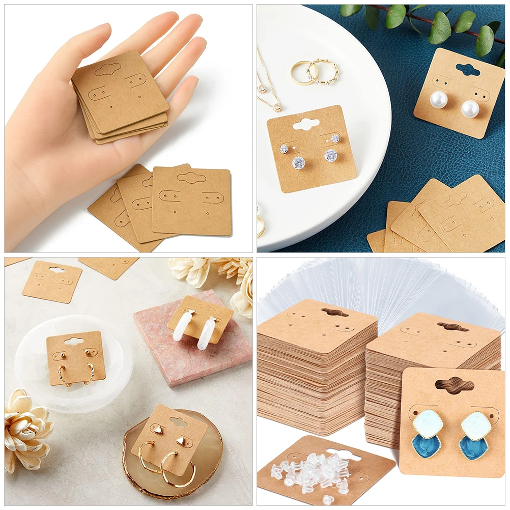 

100pcs Earring Cards Paper Jewelry Display Packaging 5x5cm Craft Retail Creative Mixed Style Storage Accessories