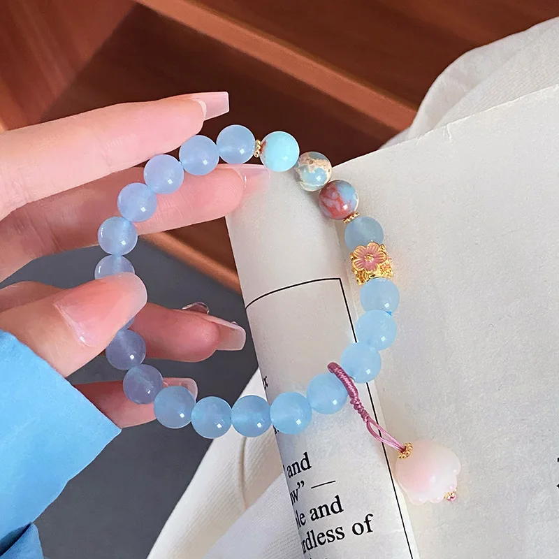 Refreshing Blue Series Sweet Mori Fairy Style Natural Stone Design Temperament Cat's Paw Linglan Bracelet