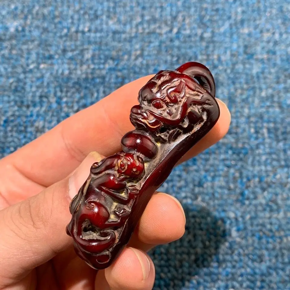 Ox horn Carved Dragon head ruyi Statue Ornaments Craft Gift