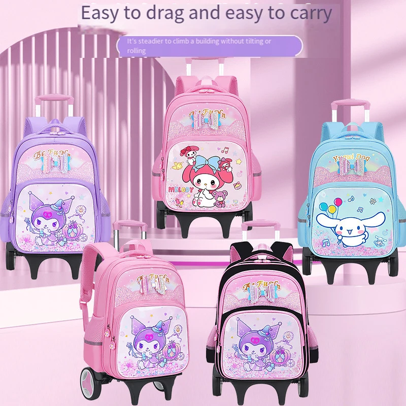 Kuromi Sanrios Children's Trolley Schoolbag Student Girl New Children's Bag Large Capacity Backpack Breathable Water Proof