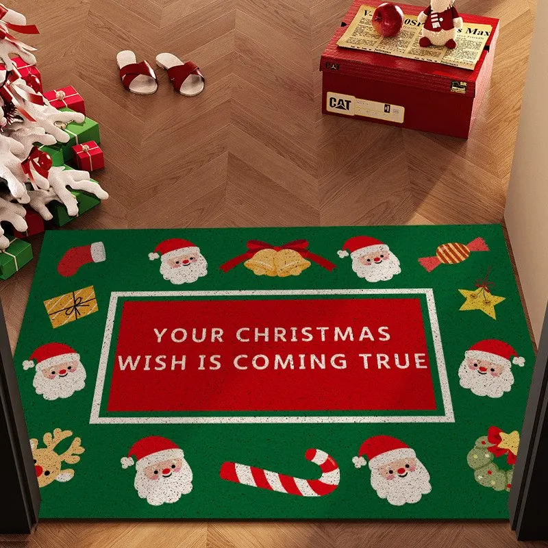 

Merry Christmas Wish Red Door Mat Outdoor Anti-slip Doormat Silk Loop Foot Rug Outside Entrance Carpet Kitchen Mat