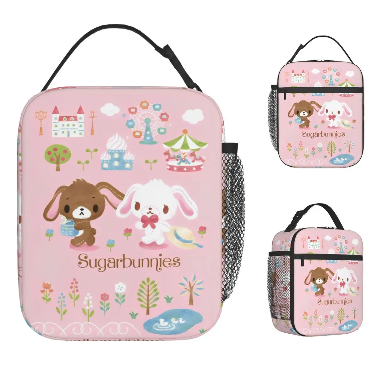 

Cute Sugarbunnies Sugar Rabbit Insulated Lunch Bags Portable Reusable Cooler Bag Tote Lunch Box Work Outdoor Girl Boy