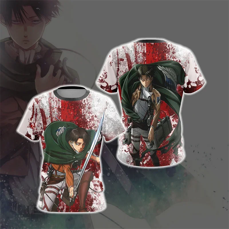 Anime Attack on Titan Levi Ackerman Graphic T Shirt for Men Clothing 3D Manga Printed T-shirt Harajuku Fashion Kids Cartoon Tees