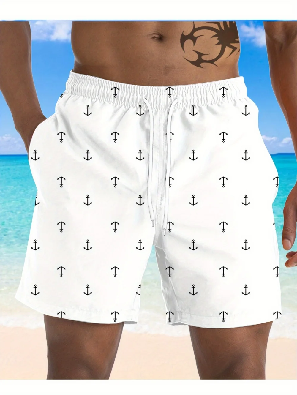 Summer New Simple Graphic Casual Shorts Men Anchor Print Swim Trunks Hawaiian Comfortable Shorts Casual Oversized Sport Shorts