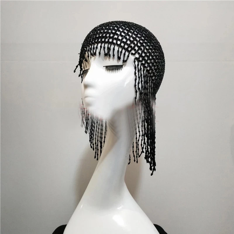 Modern show  Singer Dance Rhinestone Chain Wig Headdress Headgear Tassel Flashing Diamond Rave wigs