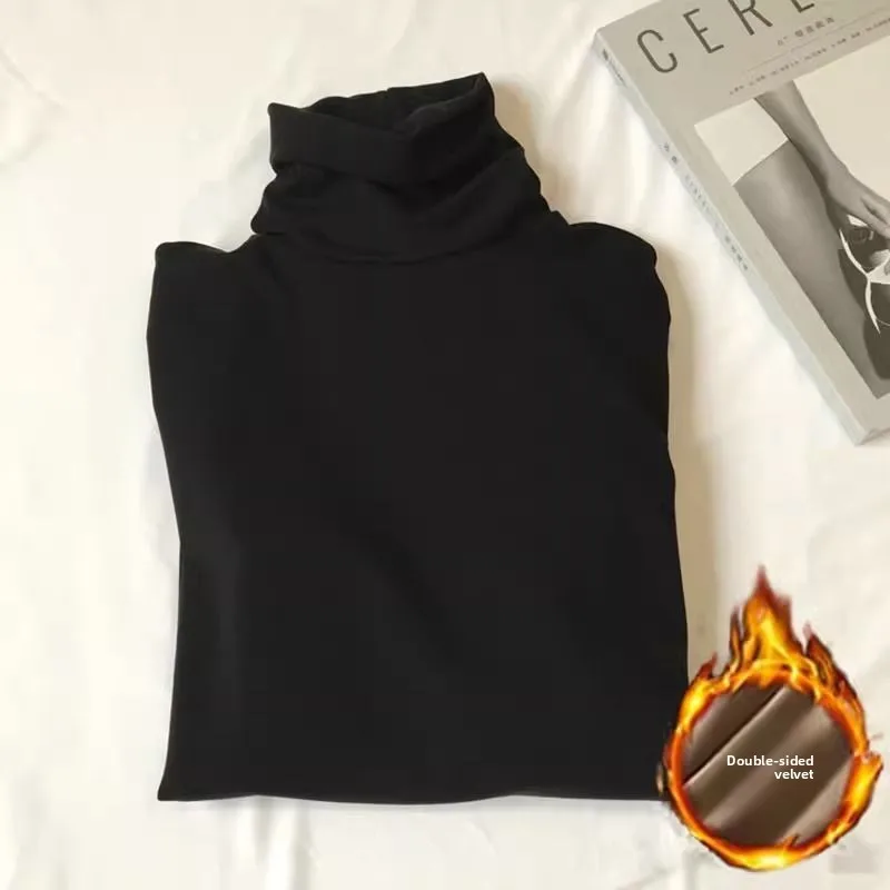 Double-Sided Self-Heating High-Neck Warm Base Shirt Long Sleeve T-Shirt Autumn Winter Slim Fit Inner Wear Korean Style Top