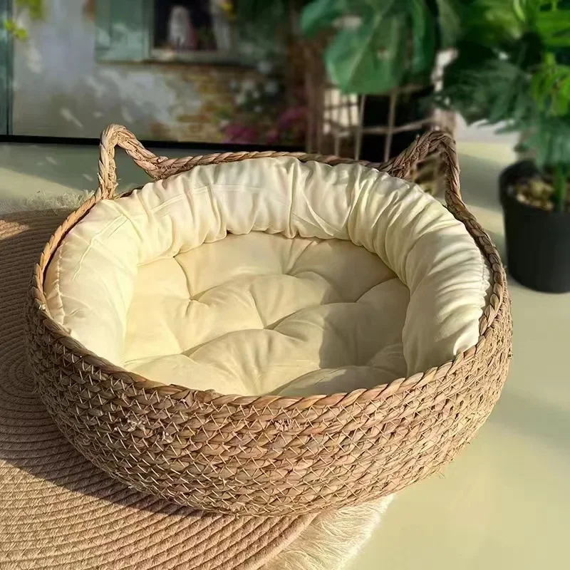 

Four Seasons Universal Straw Cat Nest Wholesale Rattan Removable and Washable Warm Nest Dog Nest Pet Cat Rattan Cat Nest