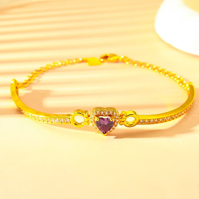 

Luxury 24K 9999 Pure Gold real gold Women's Love Purple Ring Necklace Bracelet Earrings