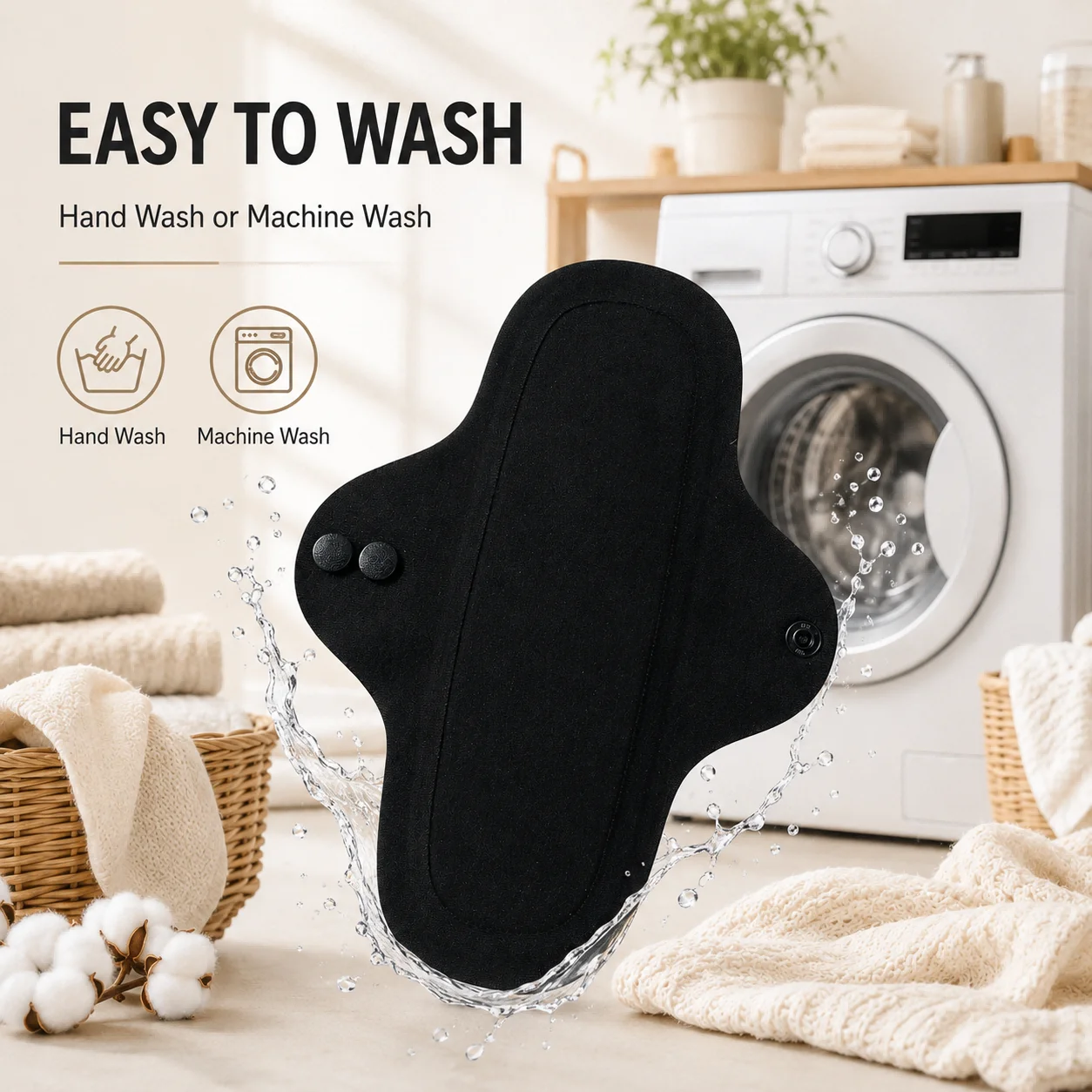 6 Pieces Heat-Pressed Washable Reusable Cloth Pads, Soft Breathable Comfortable Design, Easy Care, Secure Snap Fit for Daily Use