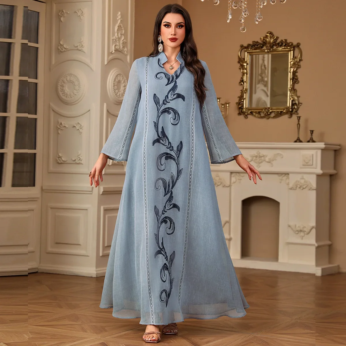 

Eid Mubarak Djellaba Embroidery Muslim Women Maxi Dress Turkey Kaftan Ramadan Islam Jalabiya Dubai Abaya Caftan Marocain Femme