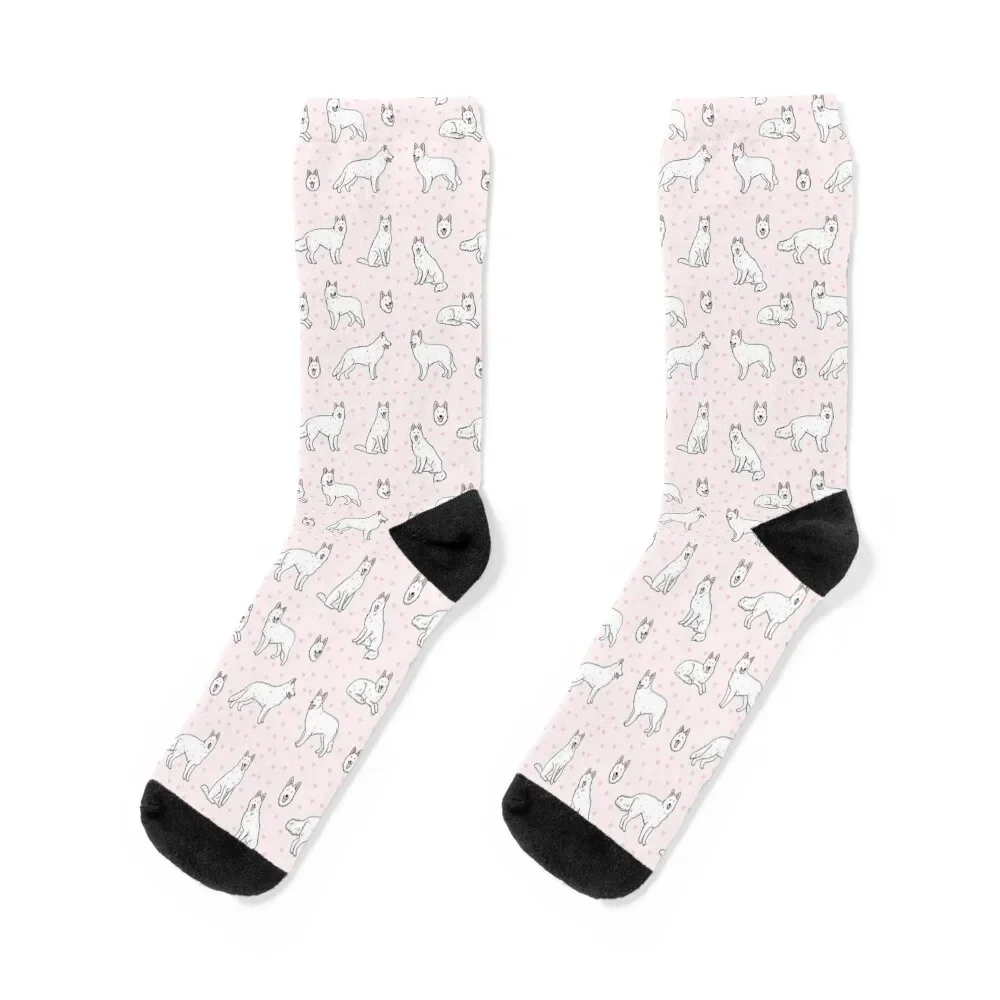 

White Swiss Shepherd Dog cute illustration pack Socks snow designer moving stockings Crossfit Male Socks Women's