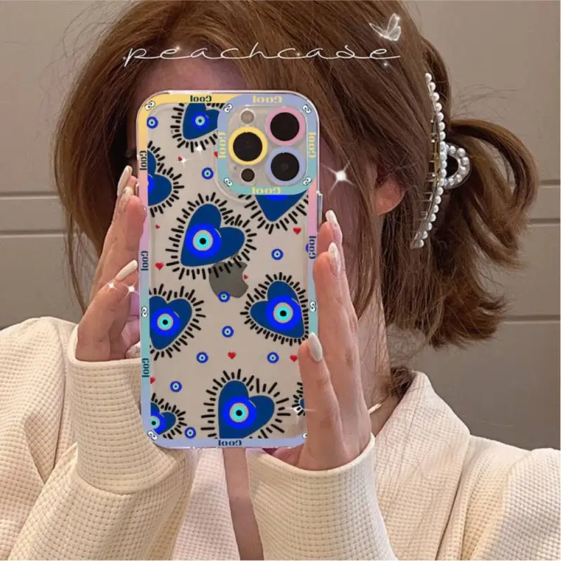 Funny Turkish Lucky Blue Evil Eye Phone Case for iPhone 11 12 13 Mini Pro Max 14 Pro Max Case shell