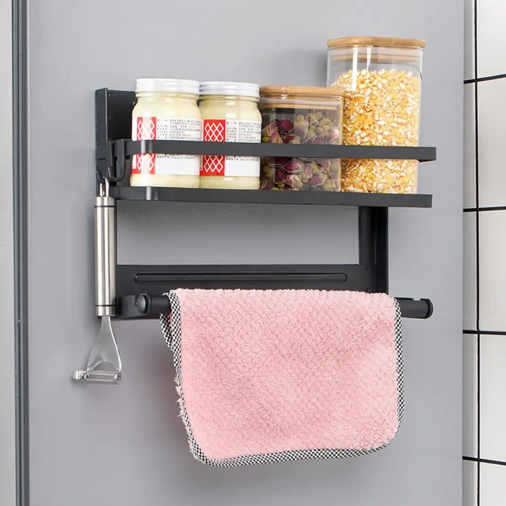 Single-layer Storage Rack Magnetic Spice Rack with Guardrail Design Corrosion Resistant Storage for Kitchen for Organizing