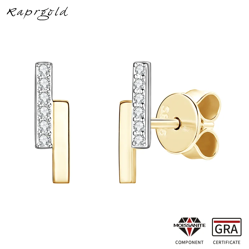 

RAPRGOLD Real Moissanite Two-color Plated Rectangle Stud Earrings For Women S925 Sterling Silver Piercing Earring Jewelry Gifts