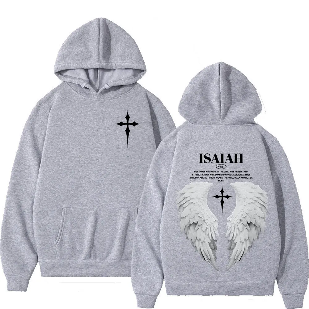 Aesthetic Christian Jesus Wing Bible Verse Hoodies Men Women Fashion Harajuku Oversized Sweatshirt Casual Loose Fleece Pullovers