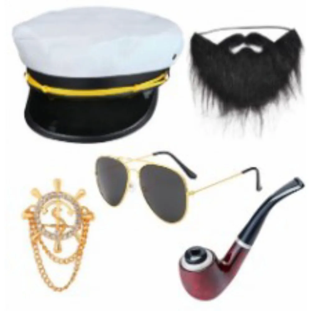 

Halloween Costume Accessories Hat Glasses Beard Fringe Badge Pipe Set of 5