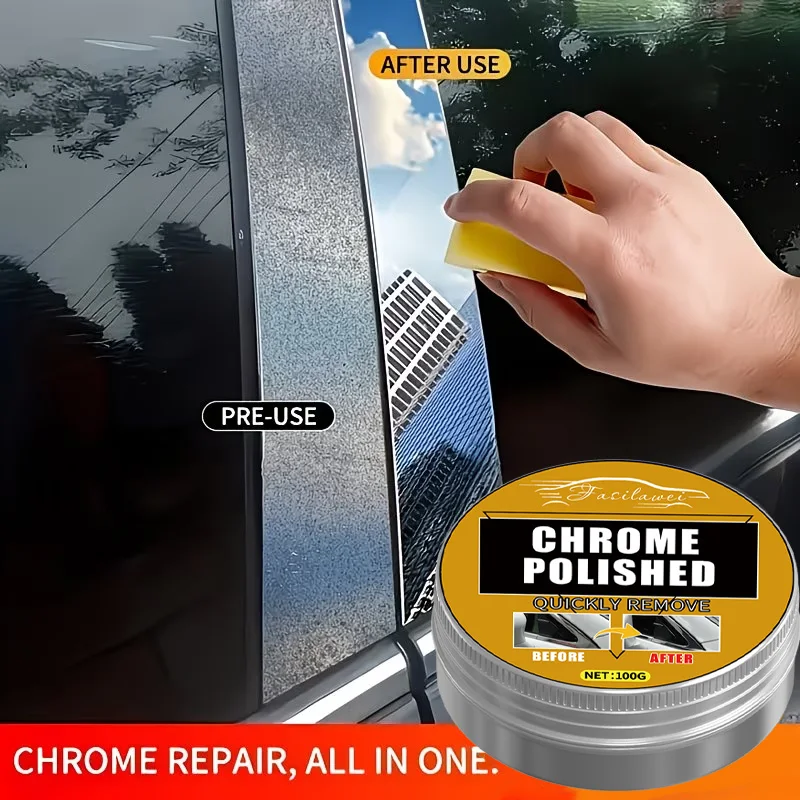 Fasilawei Car Chrome Restoration Paste, Metal Polish for Wheels Handles Windows, Includes Sponge for Exterior Polishing
