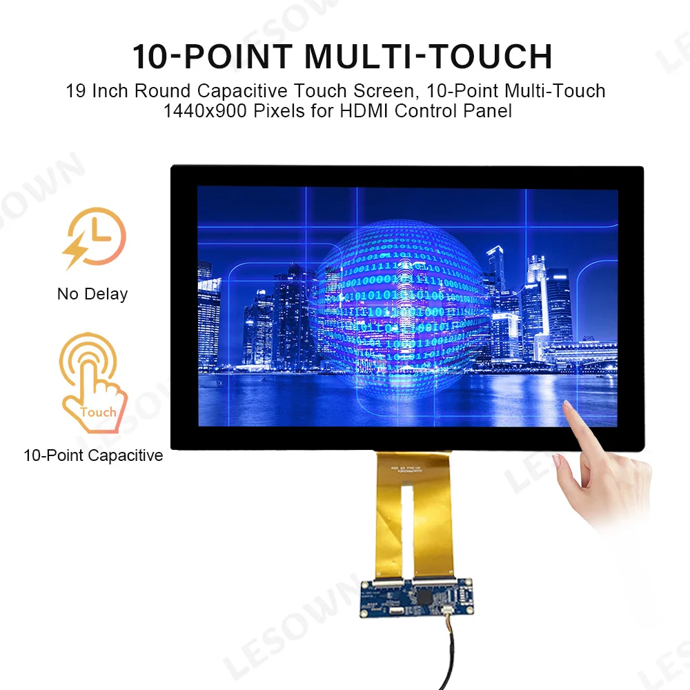 LESOWN 19 Inch Capacitive Touch Monitor LCD Screen 1440x900 Display Commercial Terminal Panel Interactive System HDTV VGA