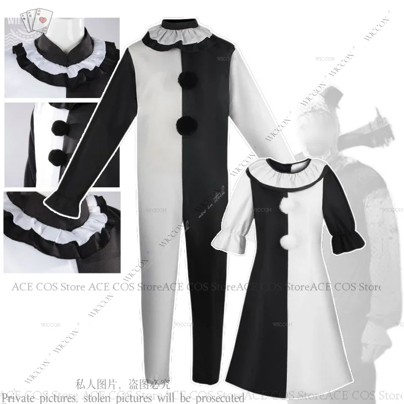 Clown Cosplay Costume Art The Clown Jumpsuit Halloween Costumes for Men Women Art Black White Joker Role Play Party Gift Dress