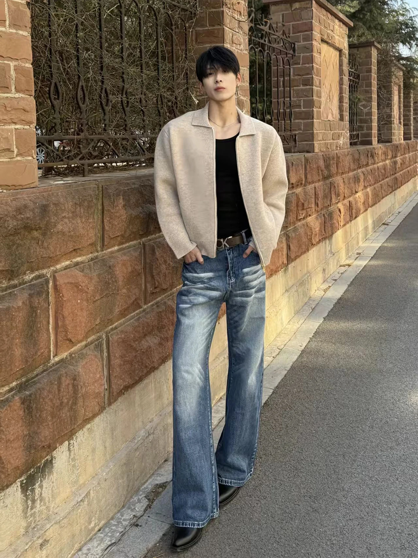 

American Sle Jeans Men's Spring Cleanfit Straight Leg Micro Flared Pants Lift Waist Slimming Effect